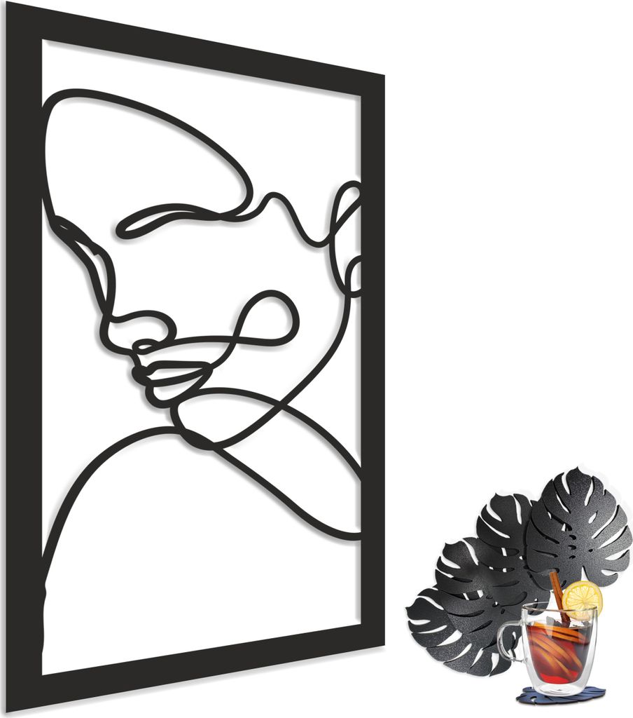 3D-Bild für Schlafzimmer und Wohnzimmer - Frauenportrait, leichte Holzdekoration, filigranes Wandpanel für das Wohnzimmer