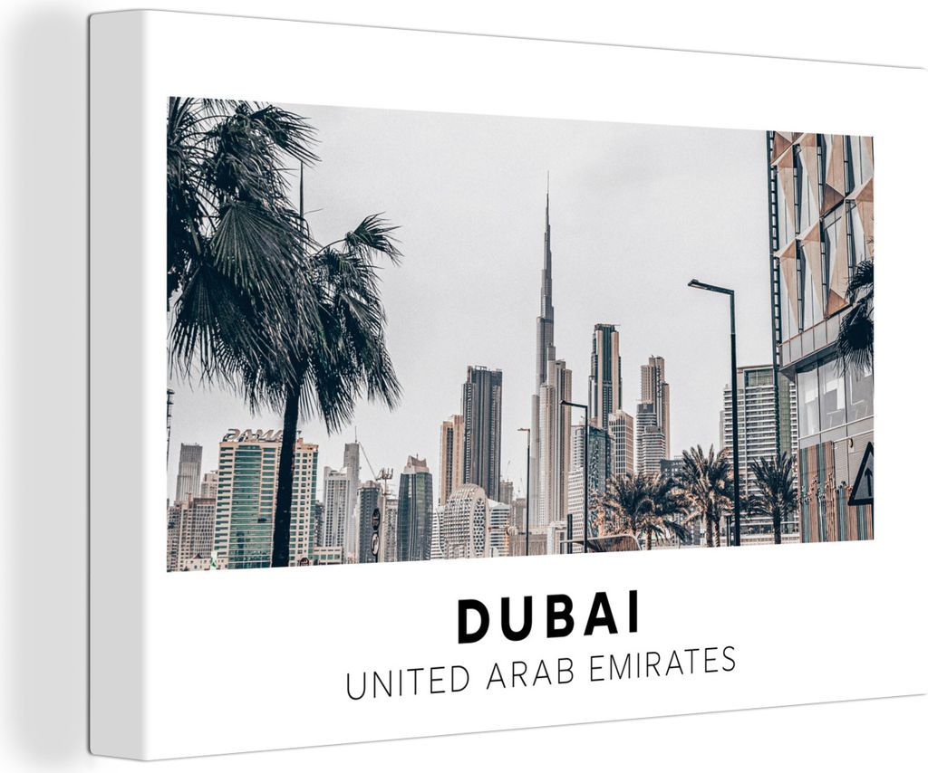 OneMillionCanvasses - Leinwandbilder - 150x100 cm, Dubai - Skyline - Palme, Wandbilder Kunstdruck Wanddekoration - Foto auf Leinwand - Gemälde a...
