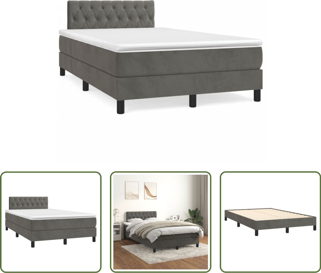 The Living Store Boxspringbett mit Matratze Dunkelgrau 120x190 cm Samt