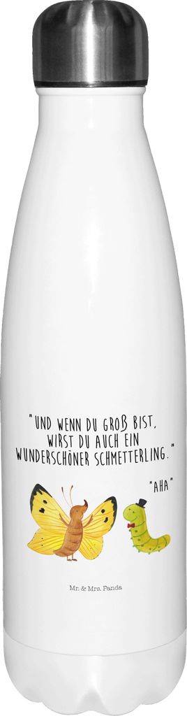 Mr. & Mrs. Panda Trinkflasche Raupe Schmetterling - Weiß - Geschenk, trinkflaschen, flasche aus edelstahl, Lustige Sprüche, Thermosflasche, Hut, ...