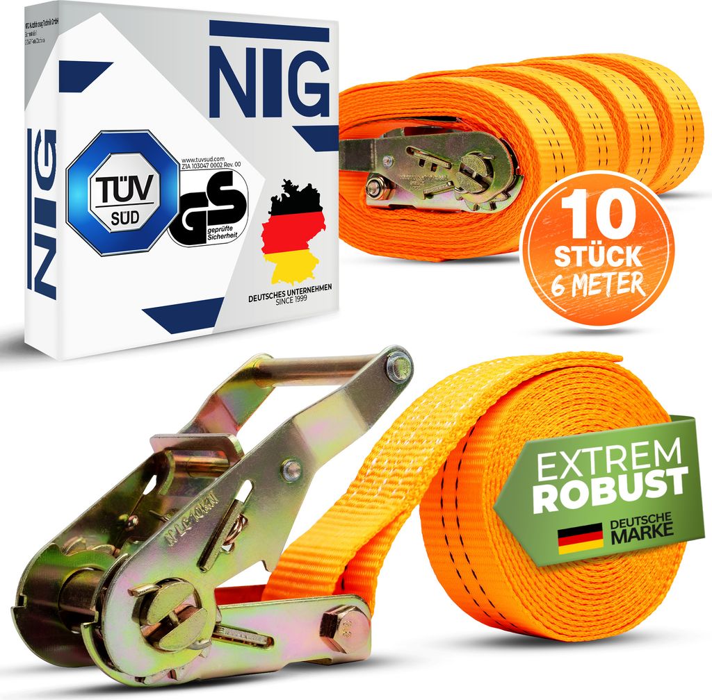 Spanngurt Zurrgurte 6m 10 Stück 2t ( 2000 daN, KG) Einteilig 35mm,1 tlg. 6 Meter