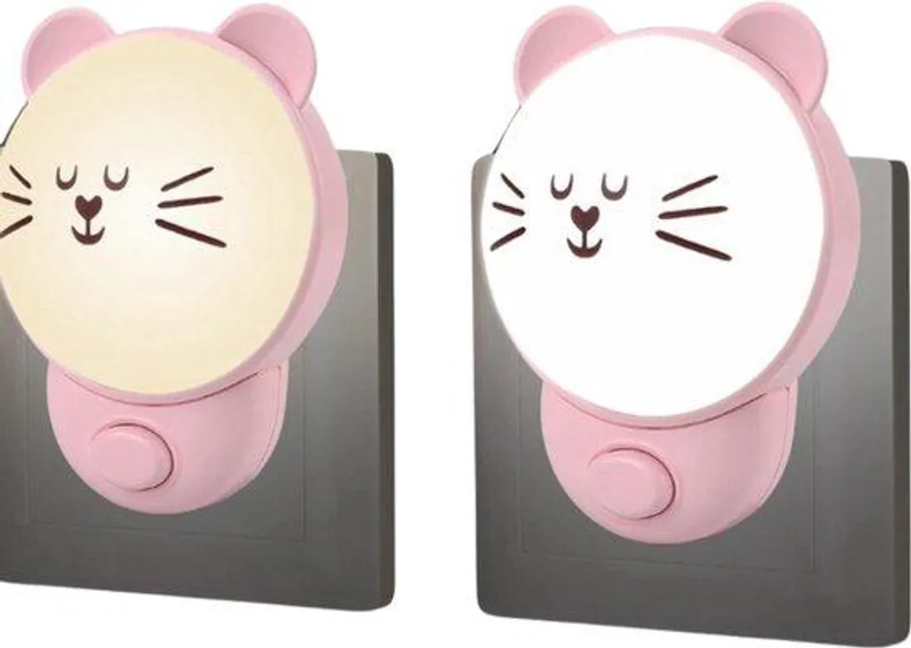 Veilleuse Chat Kawaii Rose pour Chambre d'Enfant - Lot de 2 Lampes LED