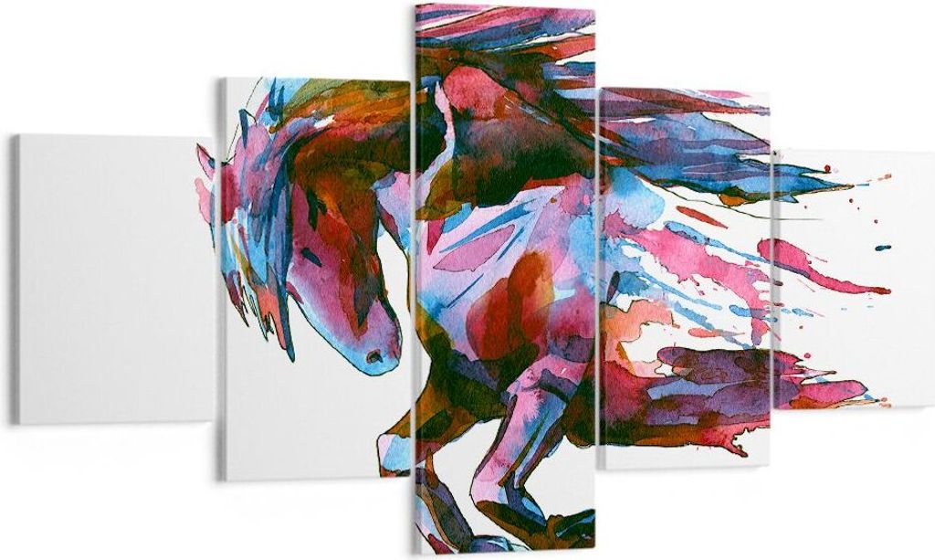 Bild auf Leinwand - Leinwandbild - Pferd Eleganz wild Tier - 125x70cm - Wand Bild - Wanddeko - Leinwanddruck - Bilder - Kunstdruck - Wanddekoration...
