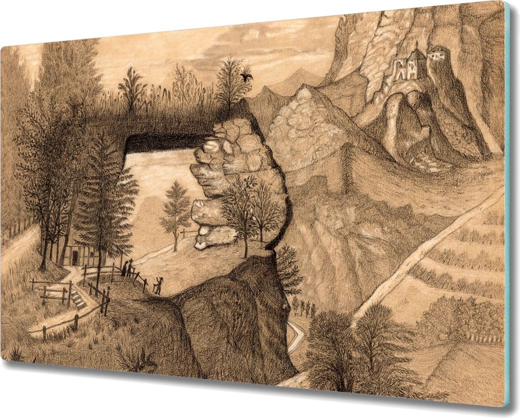 Coloray Küchenbrett Kochplattenabdeckung Hackbrett Schneidebrett Herdabdeckplatte 80x52 cm - Waldbaum-Zeichnung