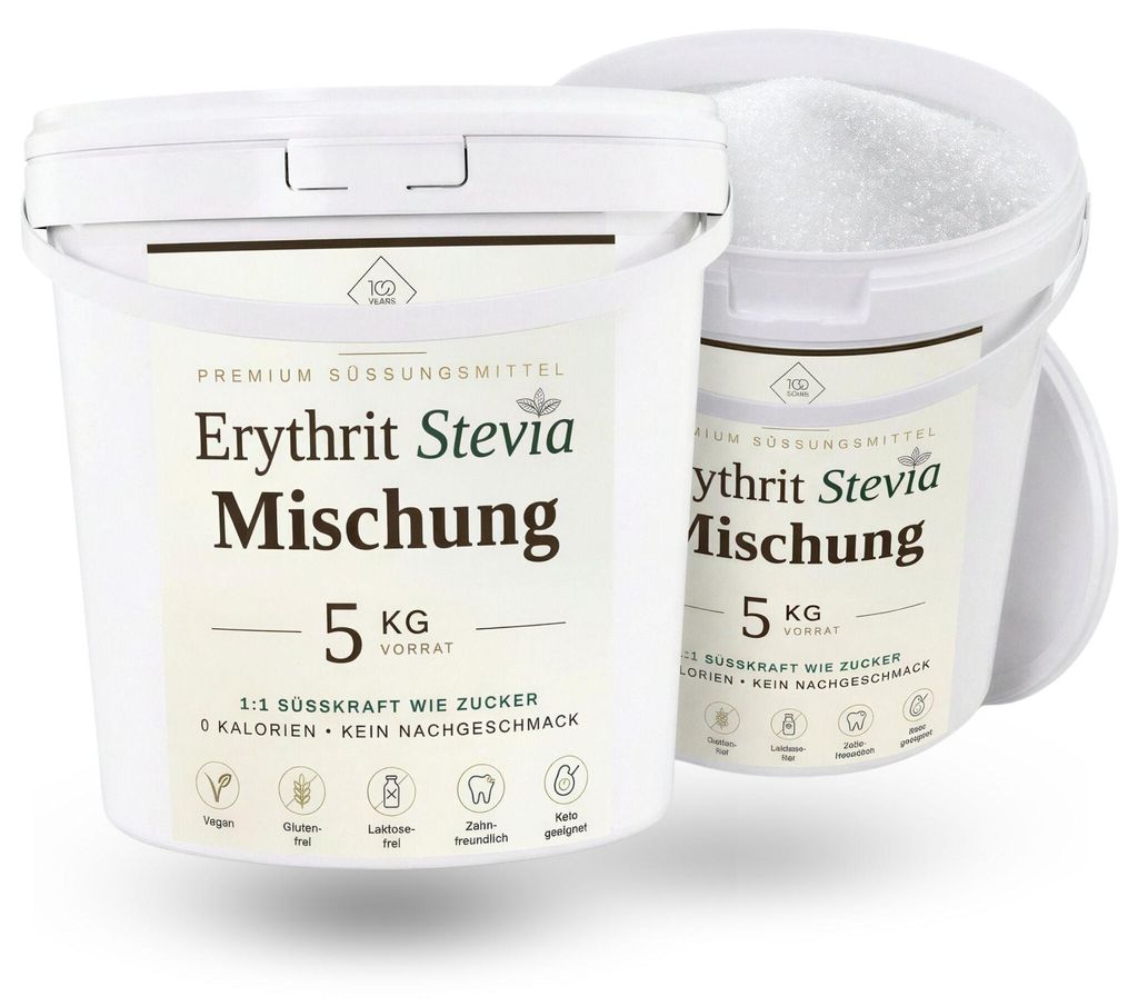 100years - Erythrit mit Stevia 10kg Produktbild 