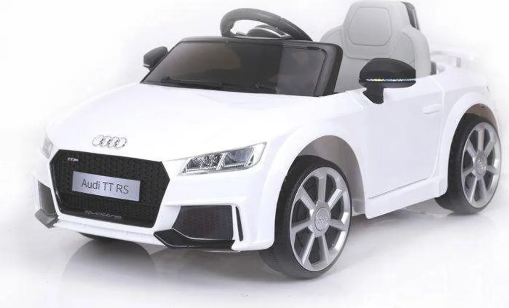Audi TT RS enfant blanche 12V avec pneus souples et siège en simili-cuir
