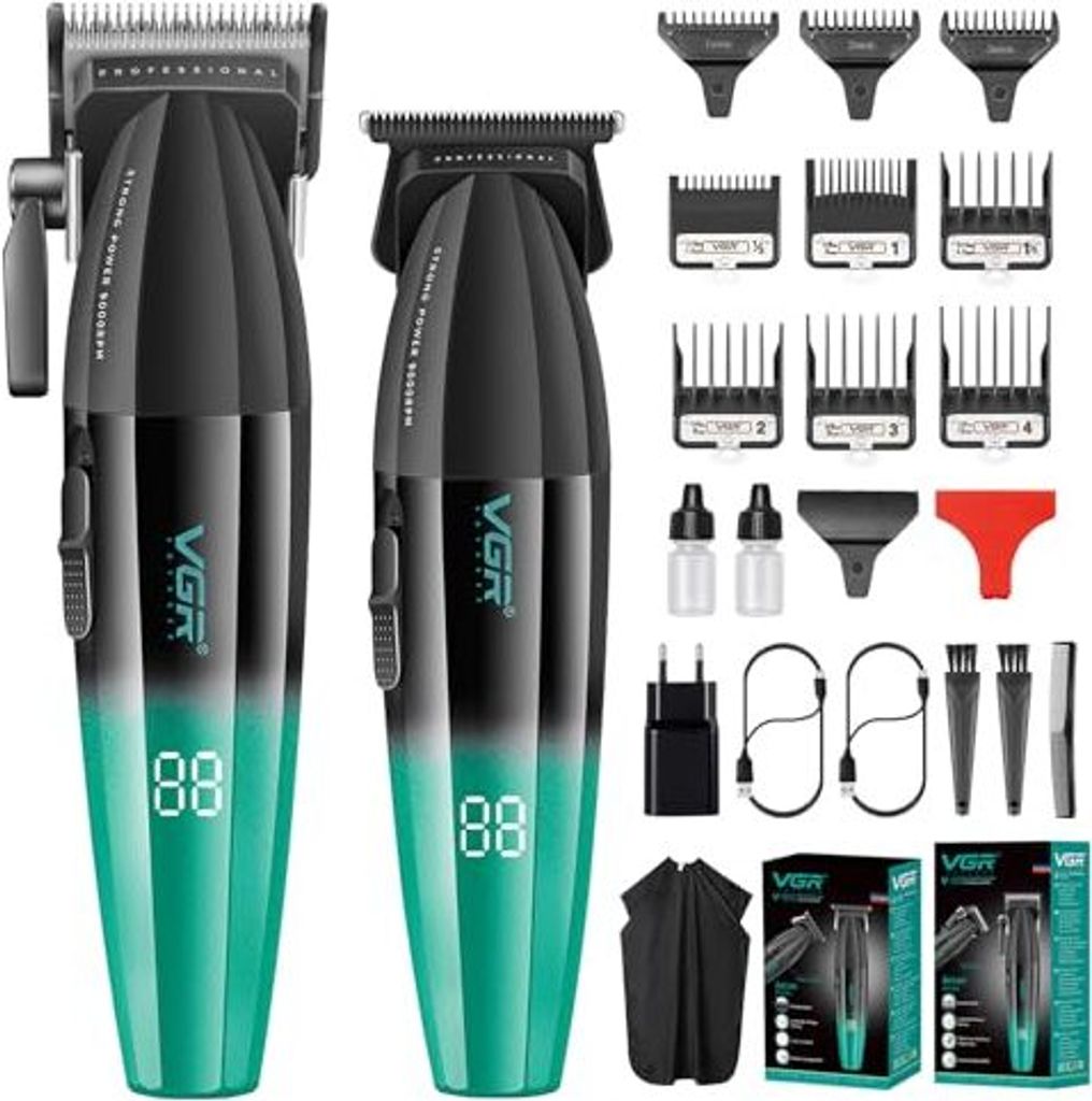 VGR Professionelle Haar Trimmer Set Männer Friseur Kit Clipper Care 9000 U / min Null Gap T-Blade Wireless Schneiden 9 Führungskämme