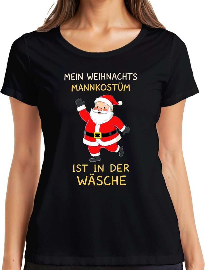 Weihnachtsmannkostüm in der Wäsche Weihnachten Nikolaus Lustig Damen T-Shirt, Schwarz, 3XL