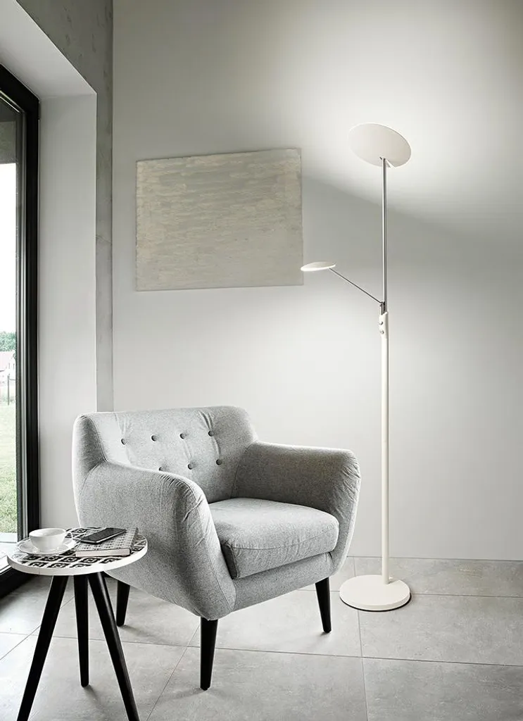Lampadaire LED Perenz Blanc et Chrome 28W+5W Dimmable Design H183cm