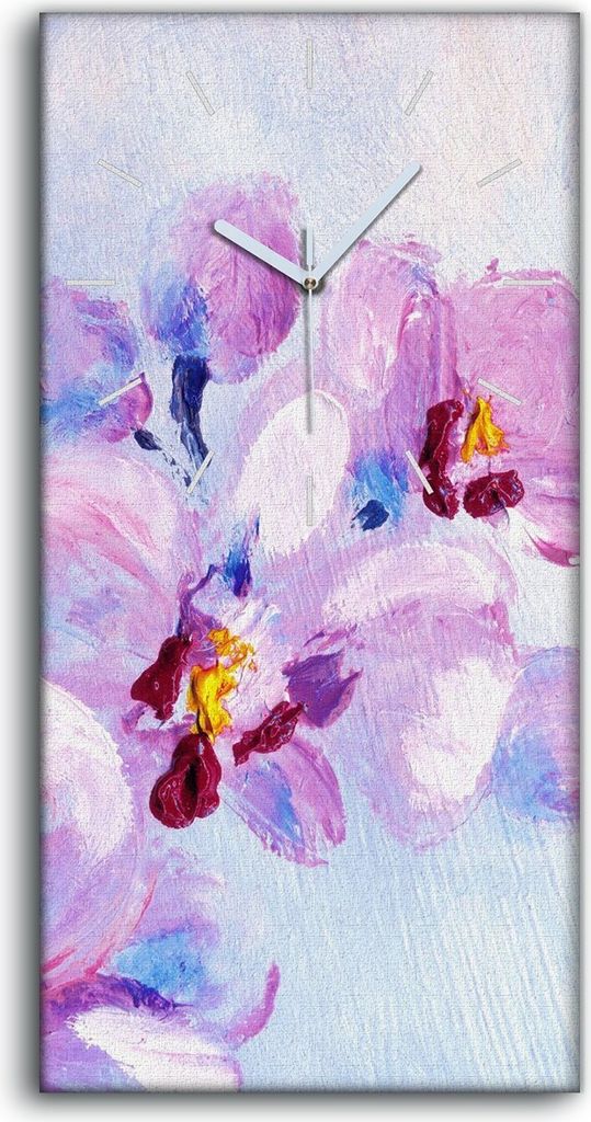 Wohnzimmer-Bild Leinwand Uhr Geräuschlos 30x60 Gemälde Blumen Pflanzen Kunst - weiße Hände
