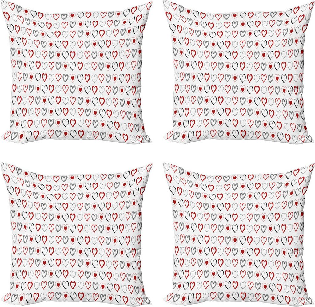 ABAKUHAUS Liebe Kissenbezug Set (4 Stück), Doodle Hipster Romantik, Moderner Doppelseitiger Digitaldruck, 60 cm x 60 cm, Rubin Schwarz Weiß