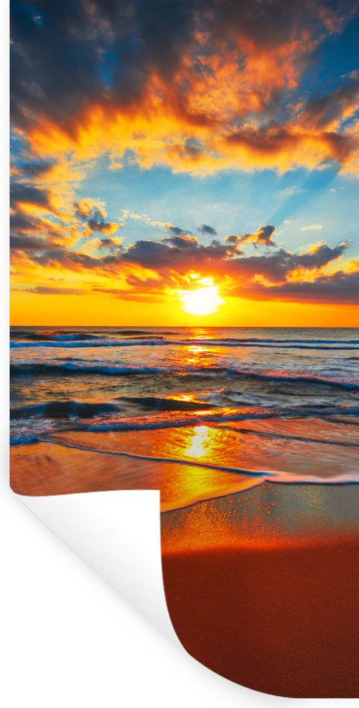 MuchoWow Wandtattoo Wandsticker Wandaufkleber Meer - Sonnenuntergang - Strand - Wolken - Orange 80x160 cm Selbstklebend und Repositionierbar - St...