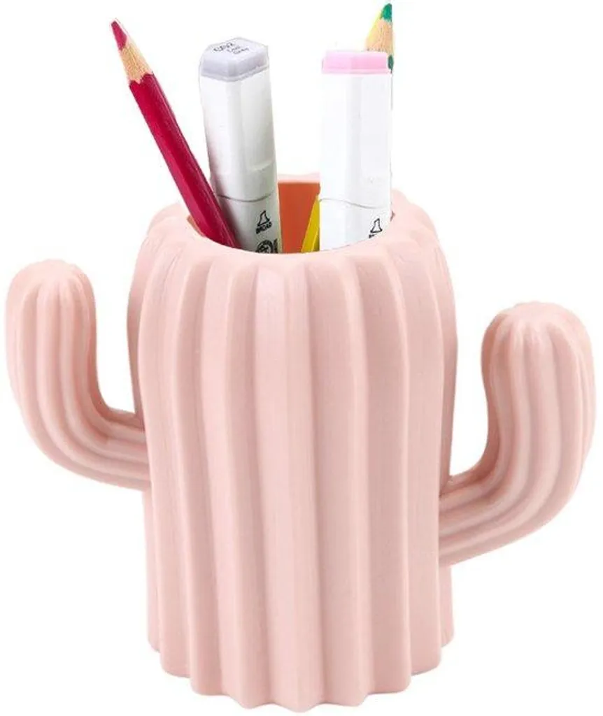 Porte-crayons en plastique rose forme cactus pour bureau enfant et pro