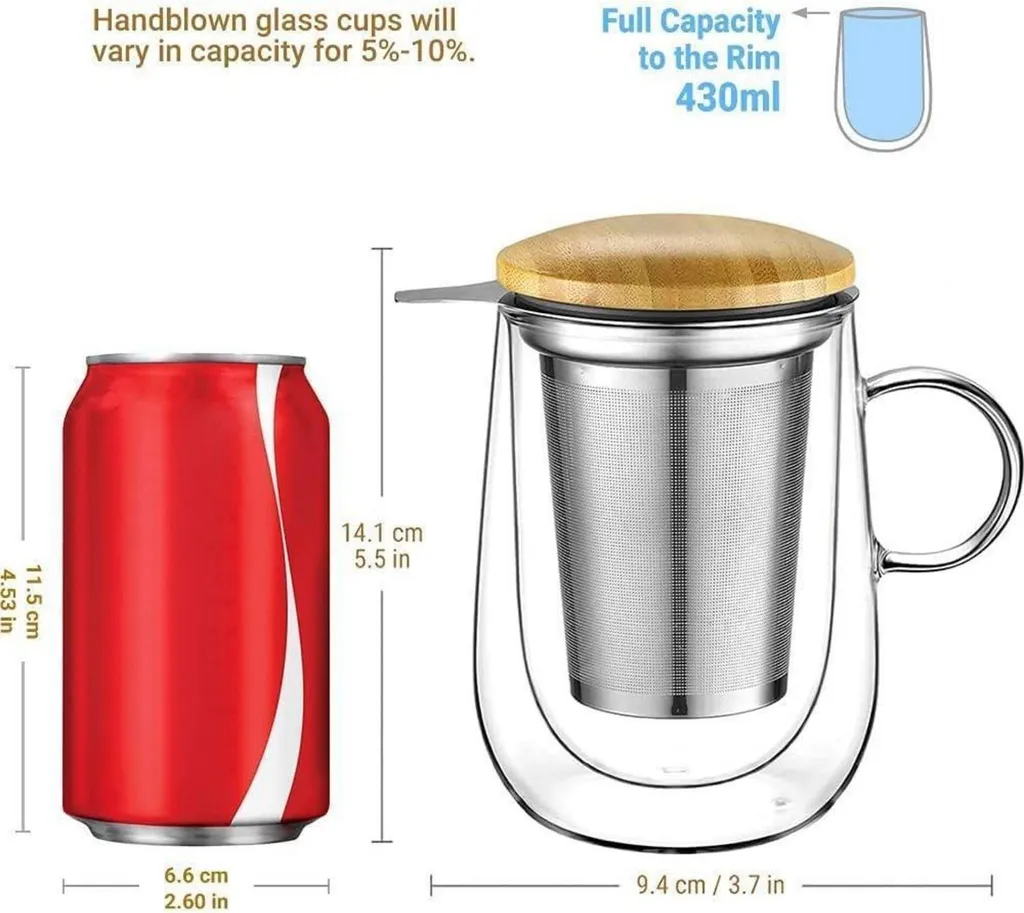 Bicchiere Da Viaggio In Vetro A Doppia Parete Con Infusore Per Tè – Tazza Termica Con Filtro In Acciaio Inox, Cannuccia E Spazzola Incluse
