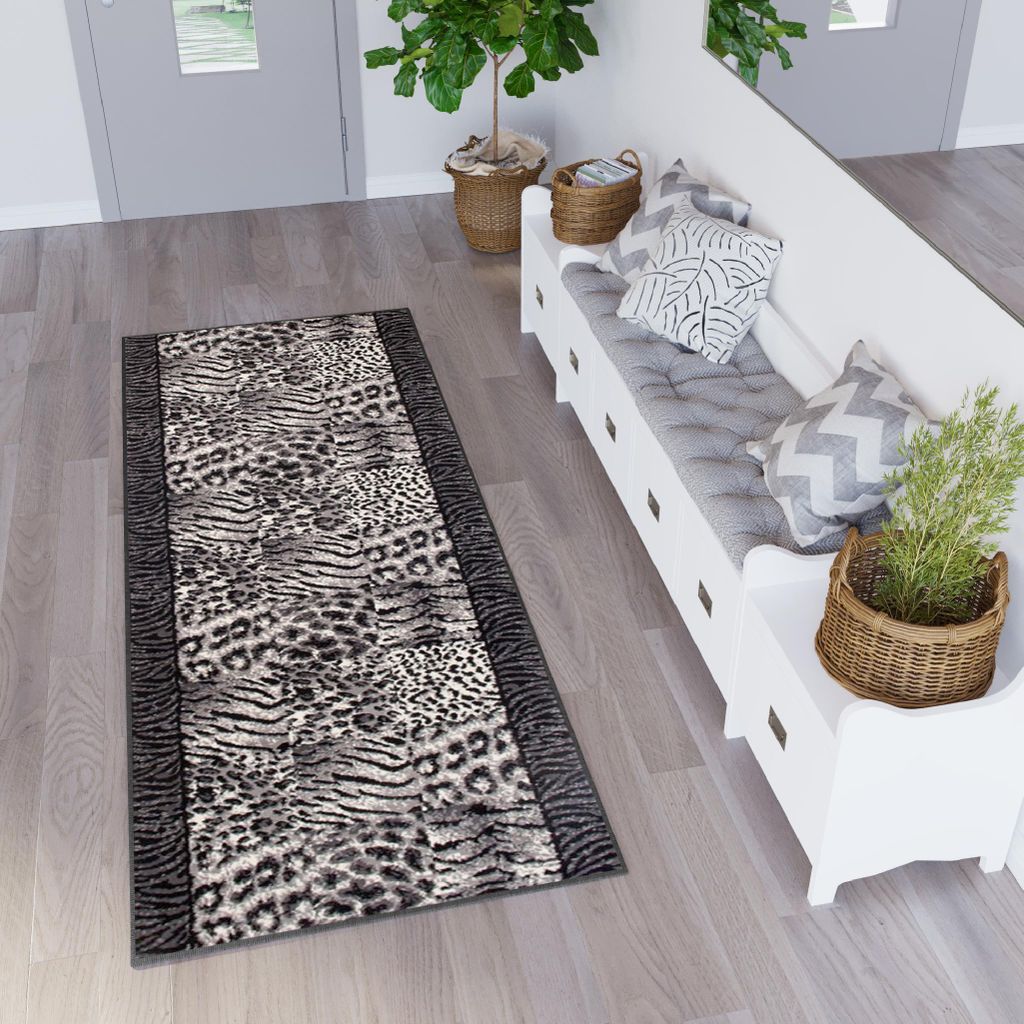 Tapiso Läufer DREAM Modern Grau Leopard Schlafzimmer 100 x 280