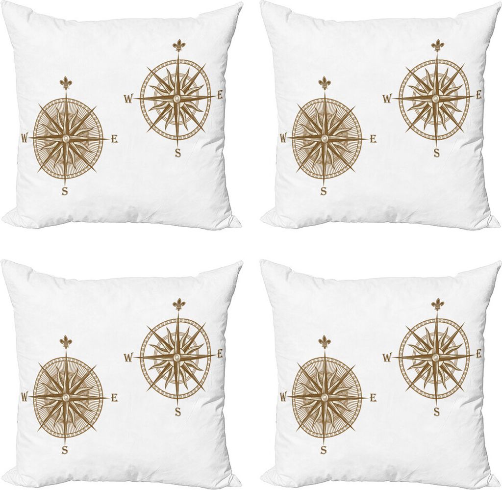 ABAKUHAUS Kompass Kissenbezug Set (4 Stück), Segeln Meer, Moderner Doppelseitiger Digitaldruck, 60 cm x 60 cm, Hellbraun