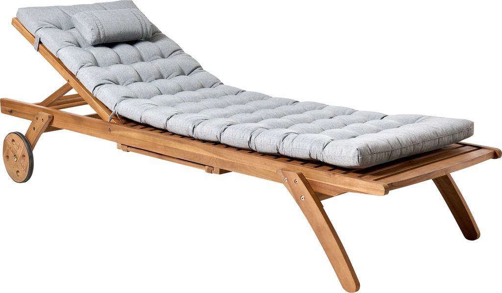 BELIANI Gartenliege Hellbraun Akazienholz Verstellbar Rollbar mit Tisch Auflage Grau Meliert Gesteppt Terrasse Garten Balkon Modernes Design