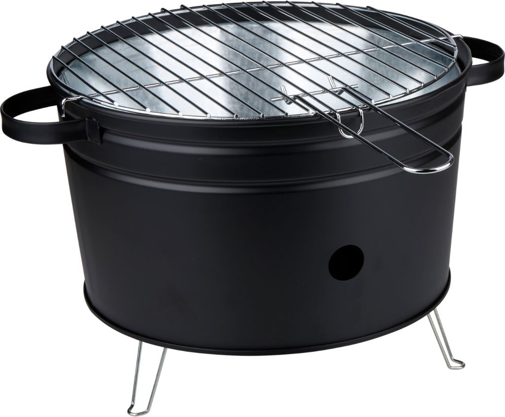 alpina TischHolzkohlegrill - Kompakter Grill für Garten und Balkon - Grillplatte aus Edelstahl 32 cm - Tragbarer Kohlegrill - Schwarz