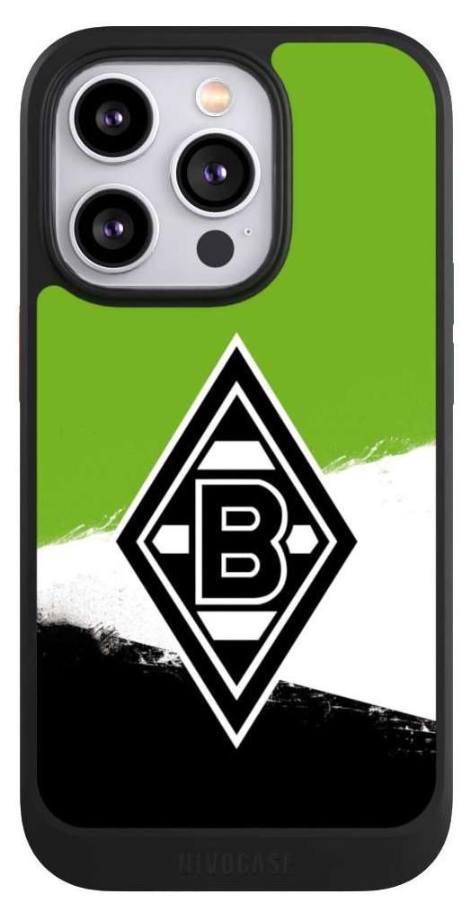 NIVOCASE Hülle für Apple iPhone 14 Pro Handyhülle NIVOcore Case Schwarz Borussia Mönchengladbach Offizielles Lizenzprodukt BMG