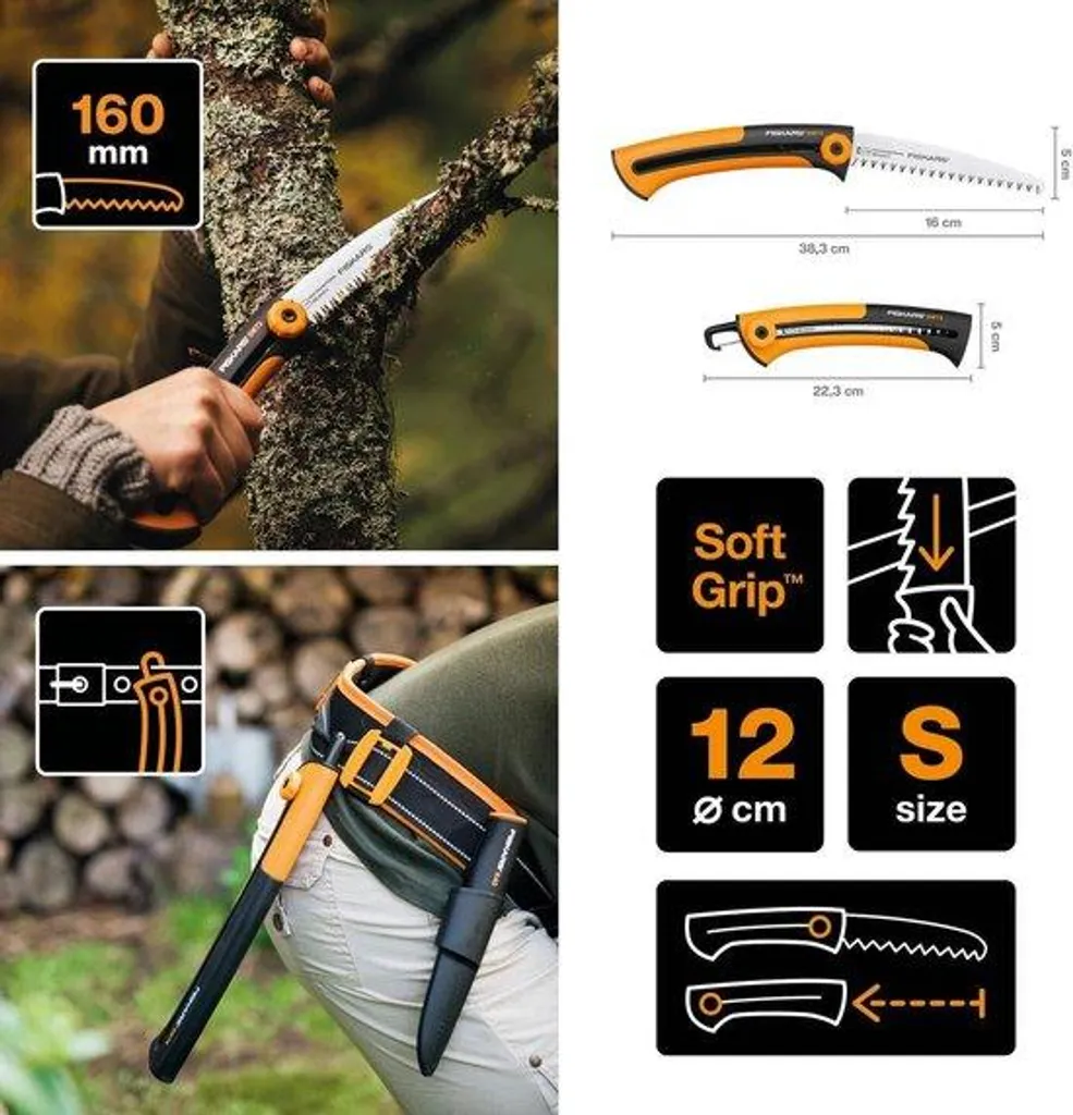 Scie à main Xtract SW73 Fiskars pour bois brut pliable lame de 16 cm