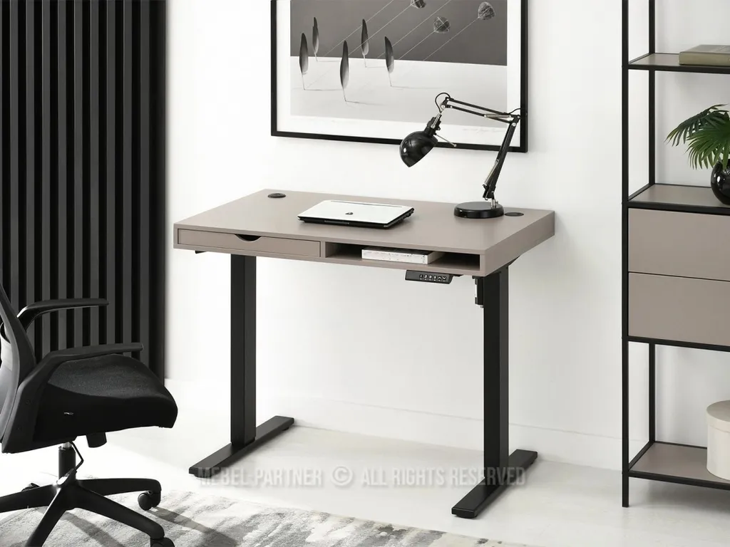 Bureau 100 HESOL Beige et Noir - Table de Travail Compacte et Moderne