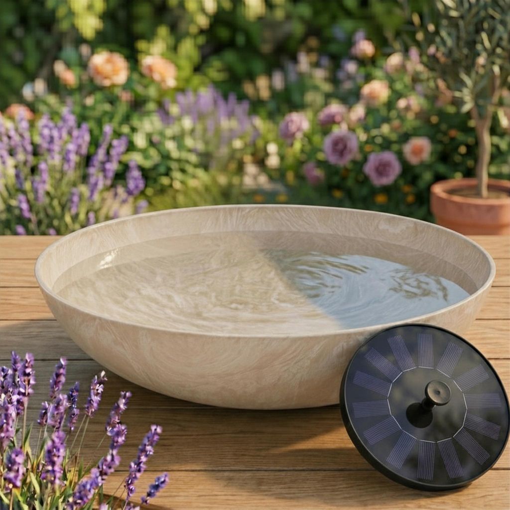 Solar Brunnen Set inkl. Akku - 45 cm flache Schale in sand Produktbild 