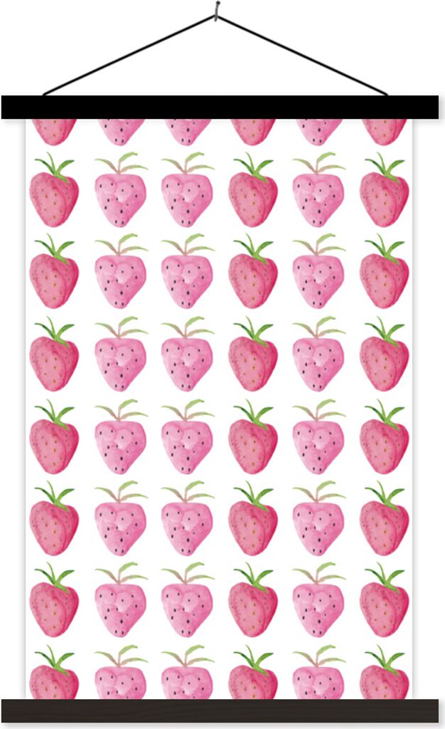 MuchoWow Textilposter Erdbeeren - Aquarell - Weiß 40x60 cm mit schwarzem Rahmen - Wanddekorationen