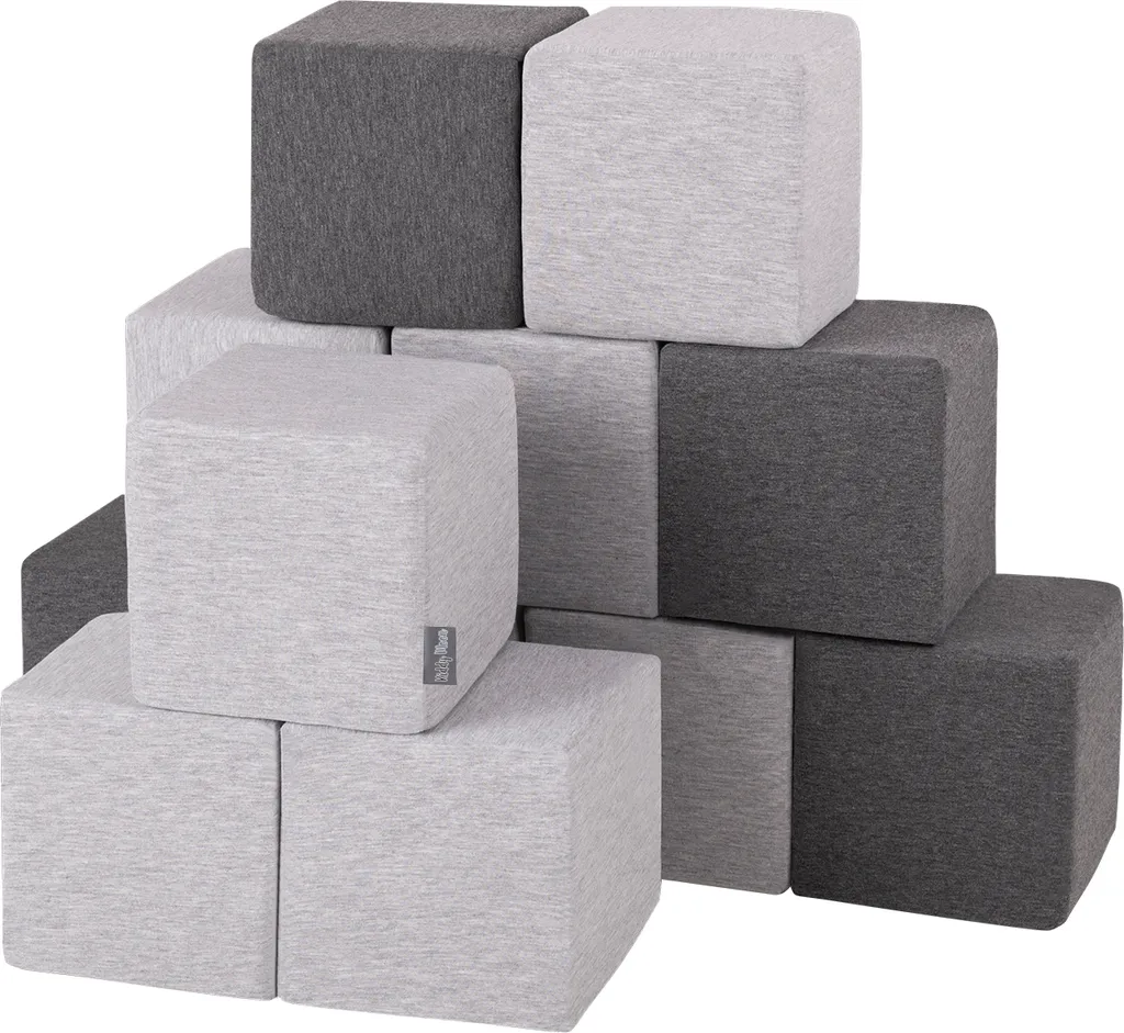 KiddyMoon Blocs en Mousse 12 Pièces Gris - Jouet d'Éveil Doux pour Bébé