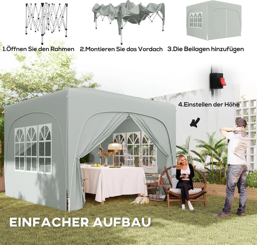 Tonnelle de jardin pliante 3x3m imperméable Outsunny résistante hiver - 4