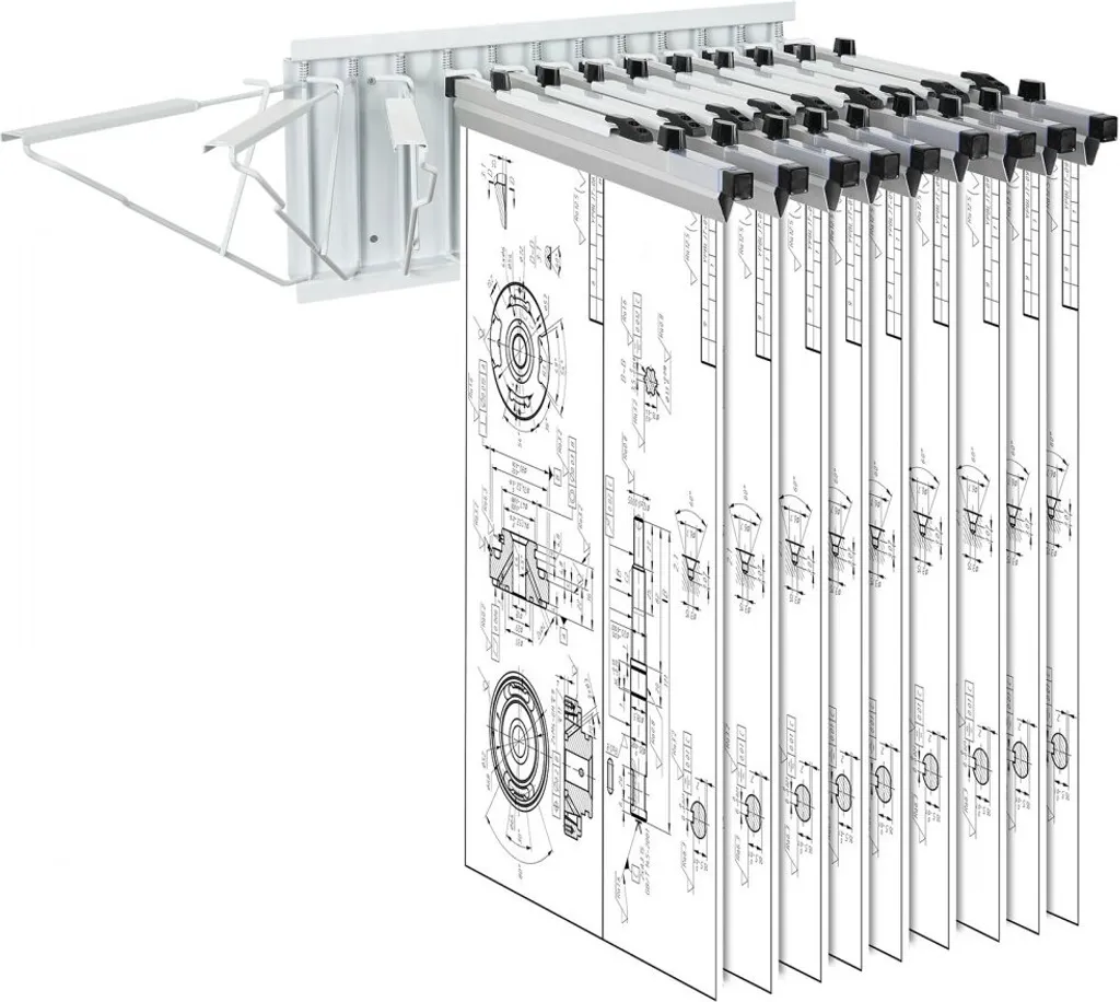 Rangement mural pour plans de chantier avec 12 supports faciles d'accès