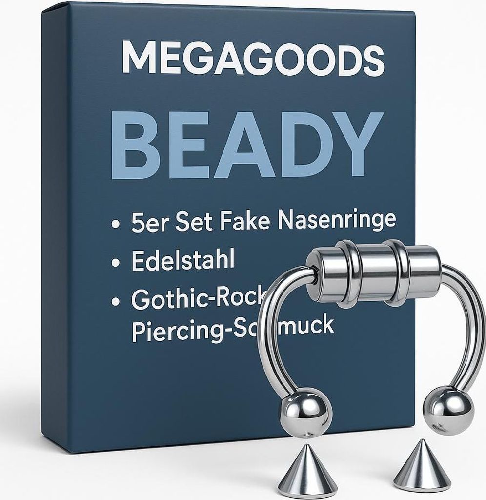 5er Set Fake Nasenringe Edelstahl Gothic Rock Piercing Schmuck DE.