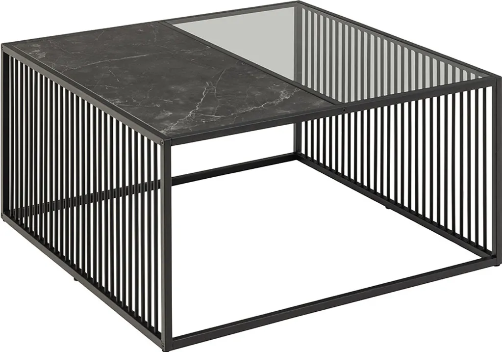 Table Basse 80 cm Plateau Marbre Noir et Piétement Violet Smuk Design