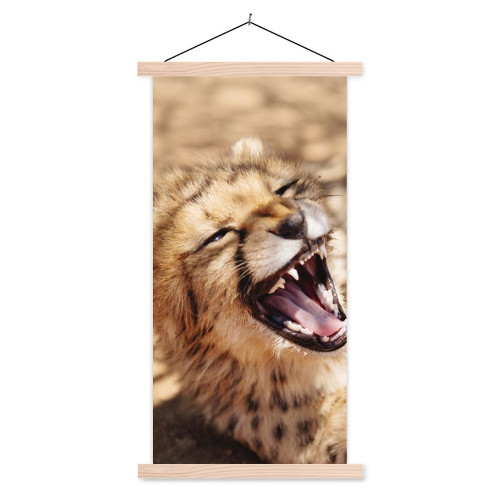 MuchoWow Textilposter Gepard - Tier - Nahaufnahme 60x120 cm mit holzfarbenen Rahmen - Holz