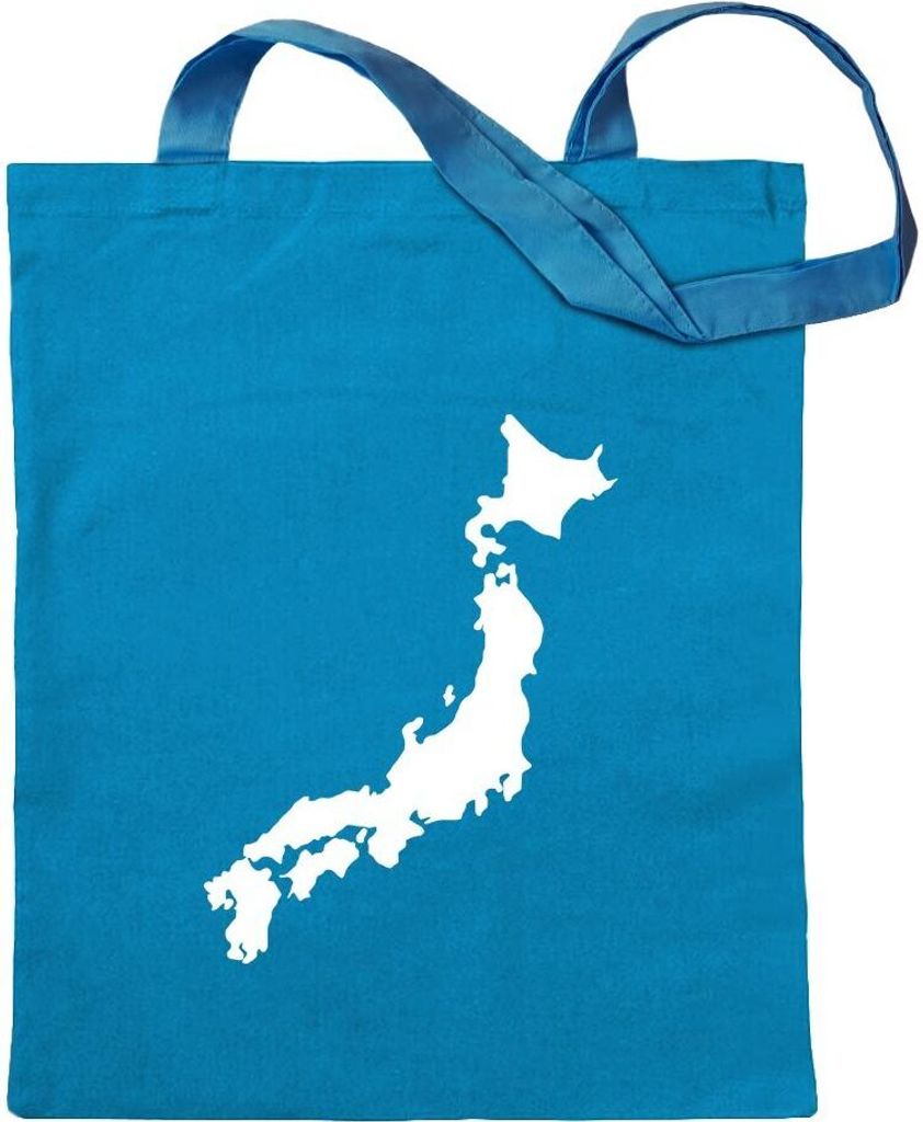 Kiwistar - Baumwolltasche - hellblau - Japan Umriss Kontur - Tragetasche Stoffbeutel Umhängetasche Langer Henkel