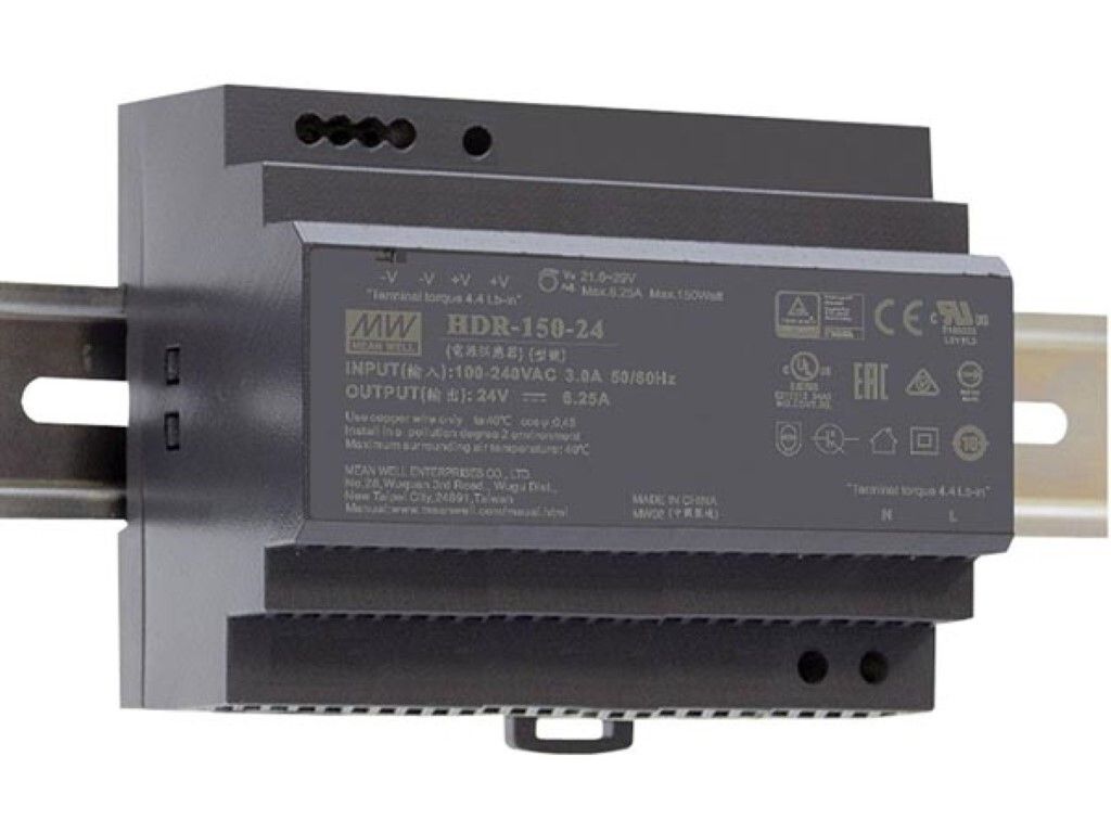 MEAN WELL HDR-150-24, 85 - 264 V, 150 W, 24 V, RoHS, 105 mm, 54,5 mm