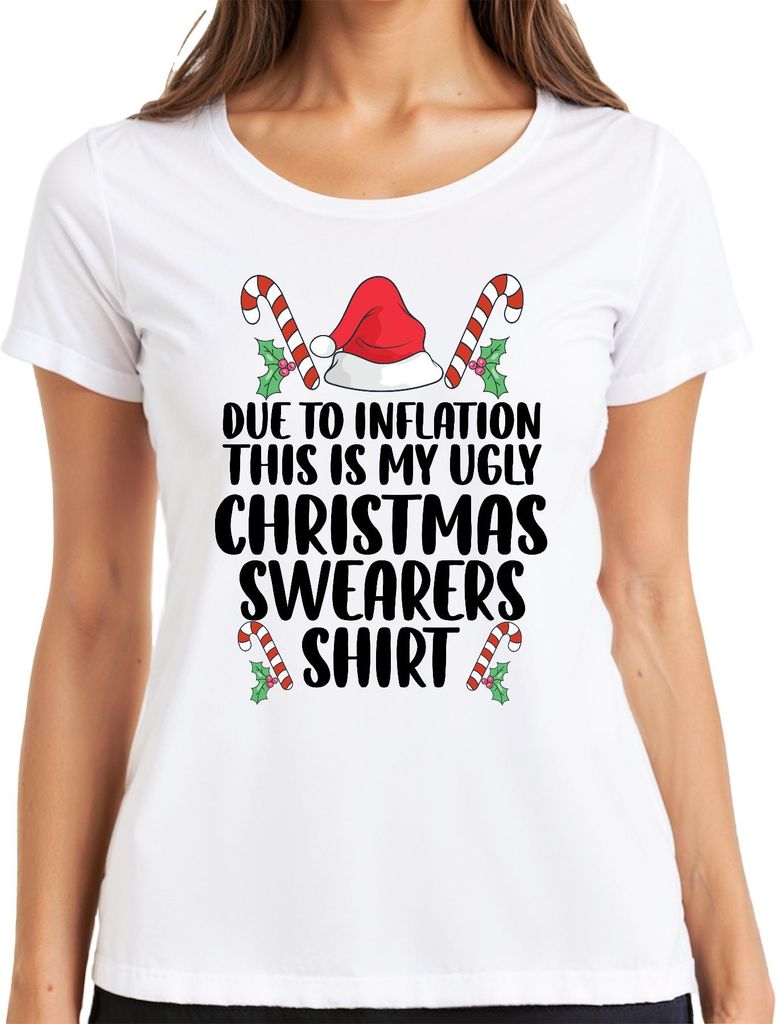 Inflation Ugly Christmas Sweater Shirt - Weihnachten Xmas Christmas Damen T-Shirt, Weiß, M