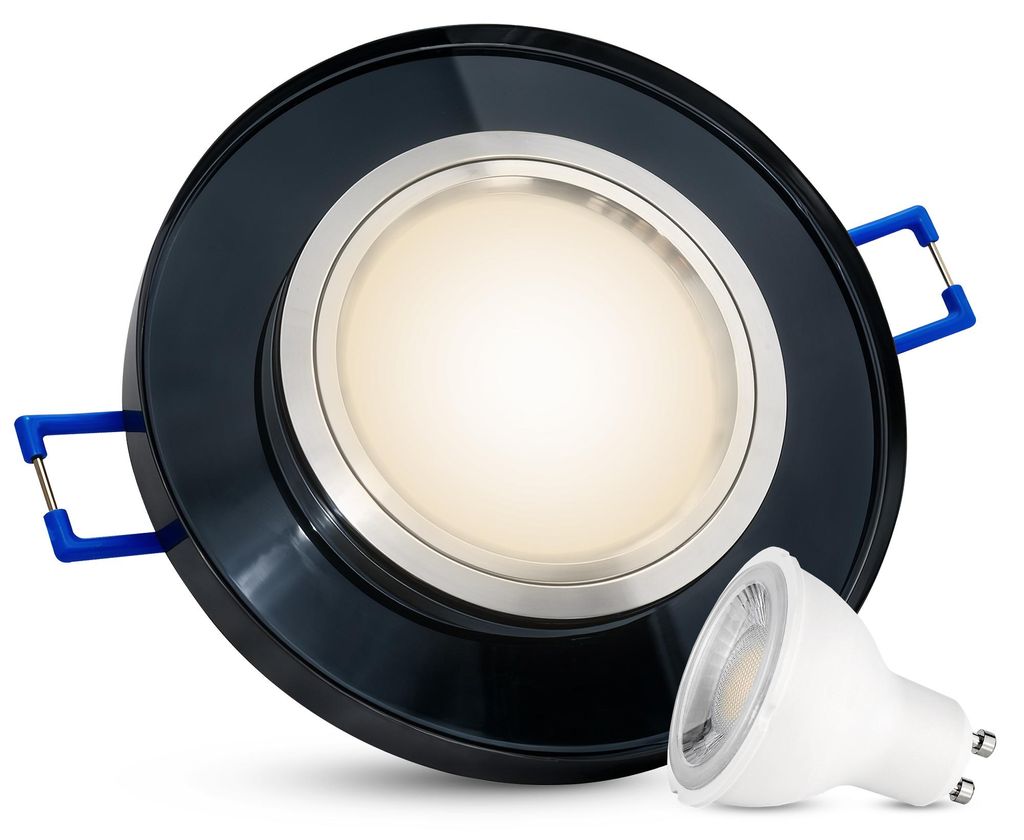 SSC-LUXon ALINA Einbauspot rund schwarz Glas mit LED Lampe 4,9W neutralweiß dimmbar - Deckenspot für Flur und Wohnzimmer