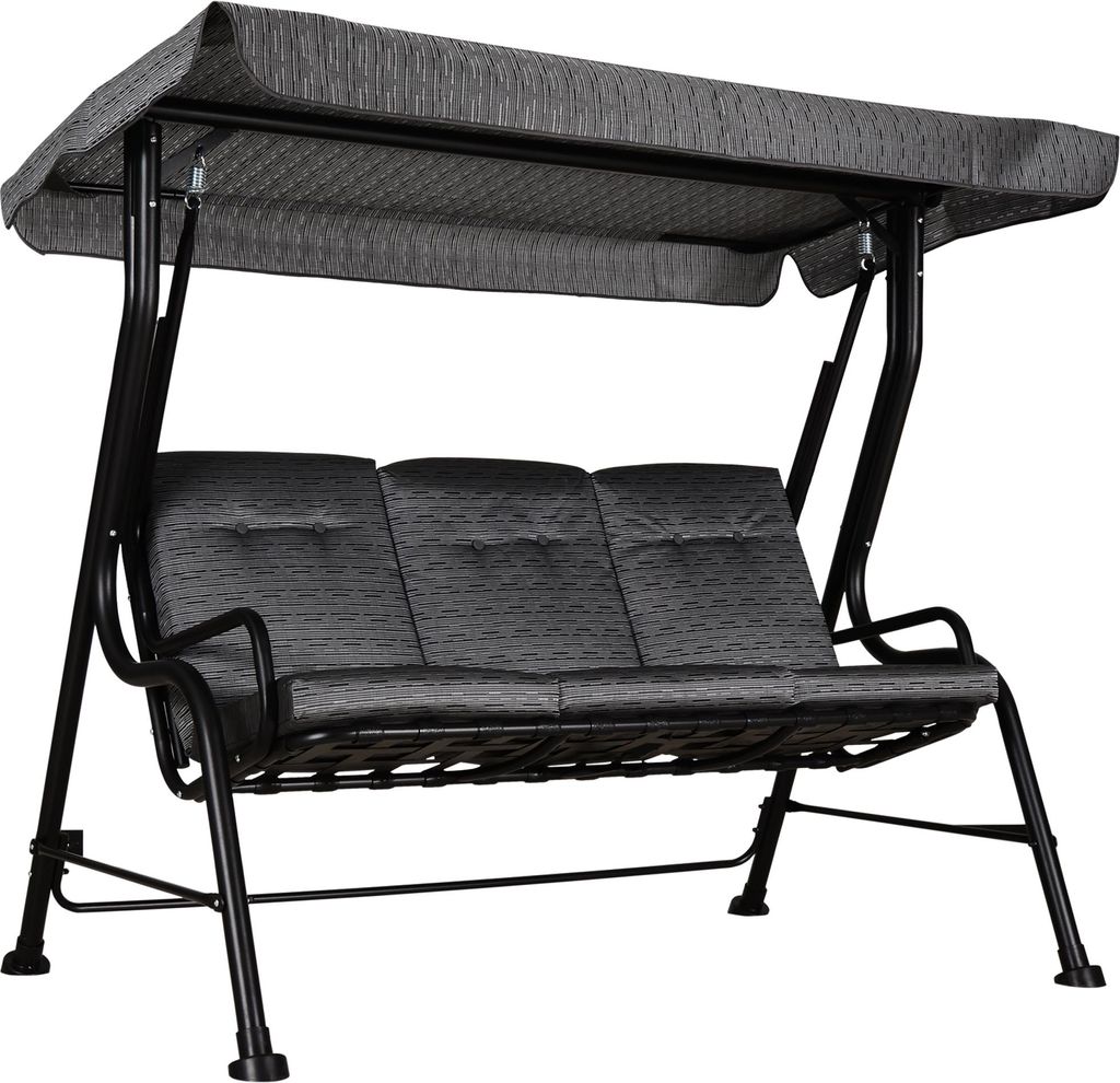 Hollywoodschaukel, 3-Sitzer Gartenschaukel, Verstellbares Sonnendach, Texteline Grau 200 x 120 x 170 cm