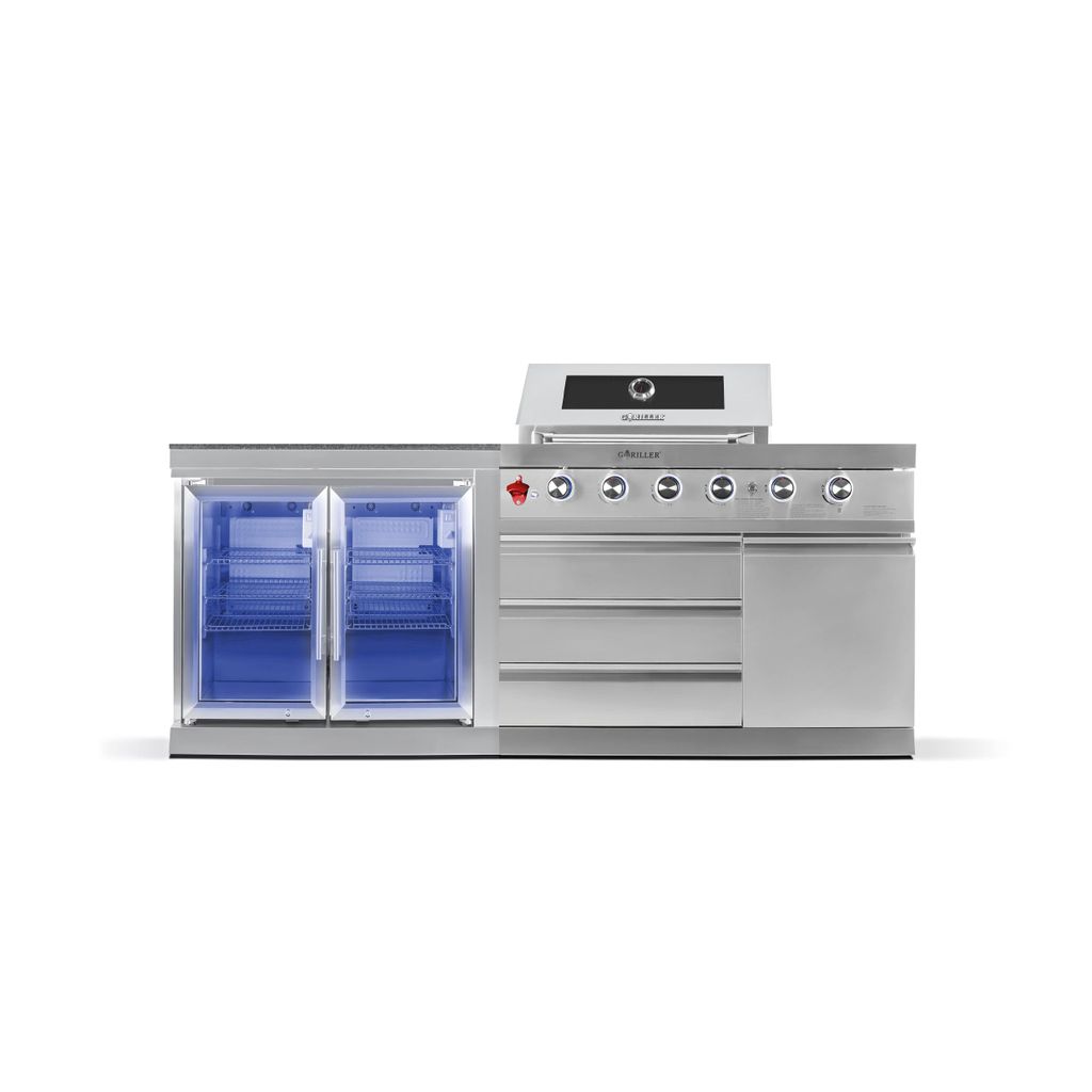 GORILLER SILVERBACK S2 Outdoor-Küche, Gasgrill mit Doppel-Kühlschrank, Edelstahl, Silber