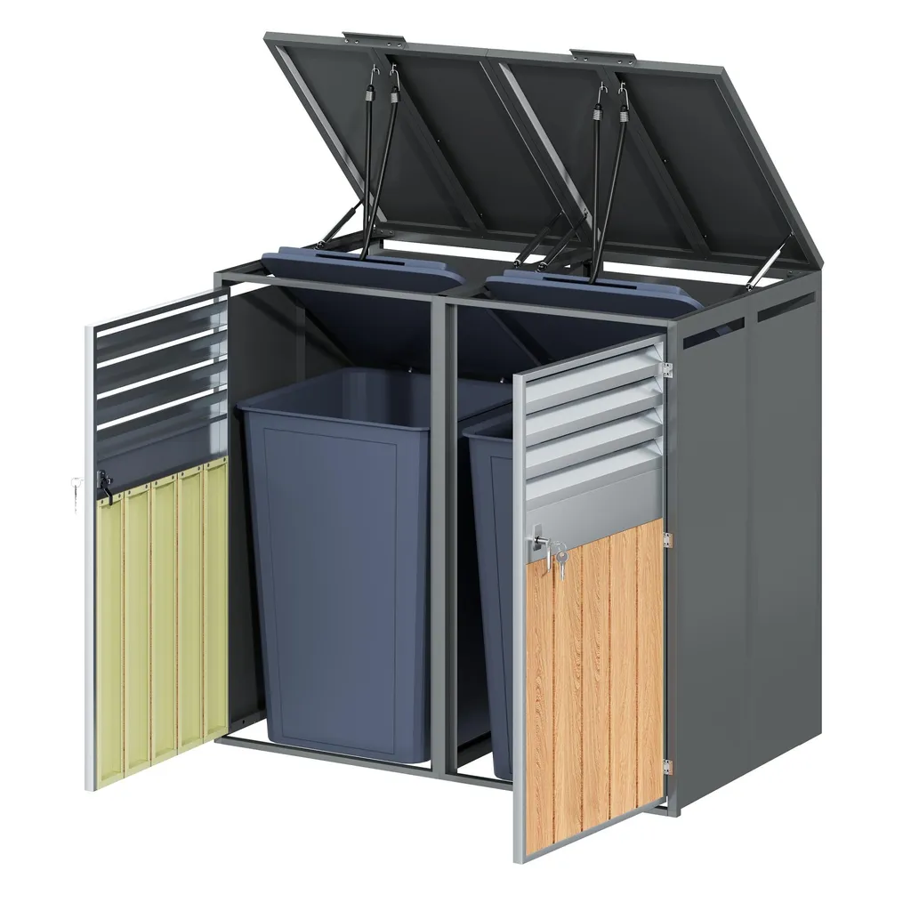 Cache-poubelle extérieur à 2 compartiments avec ventilation à lamelles