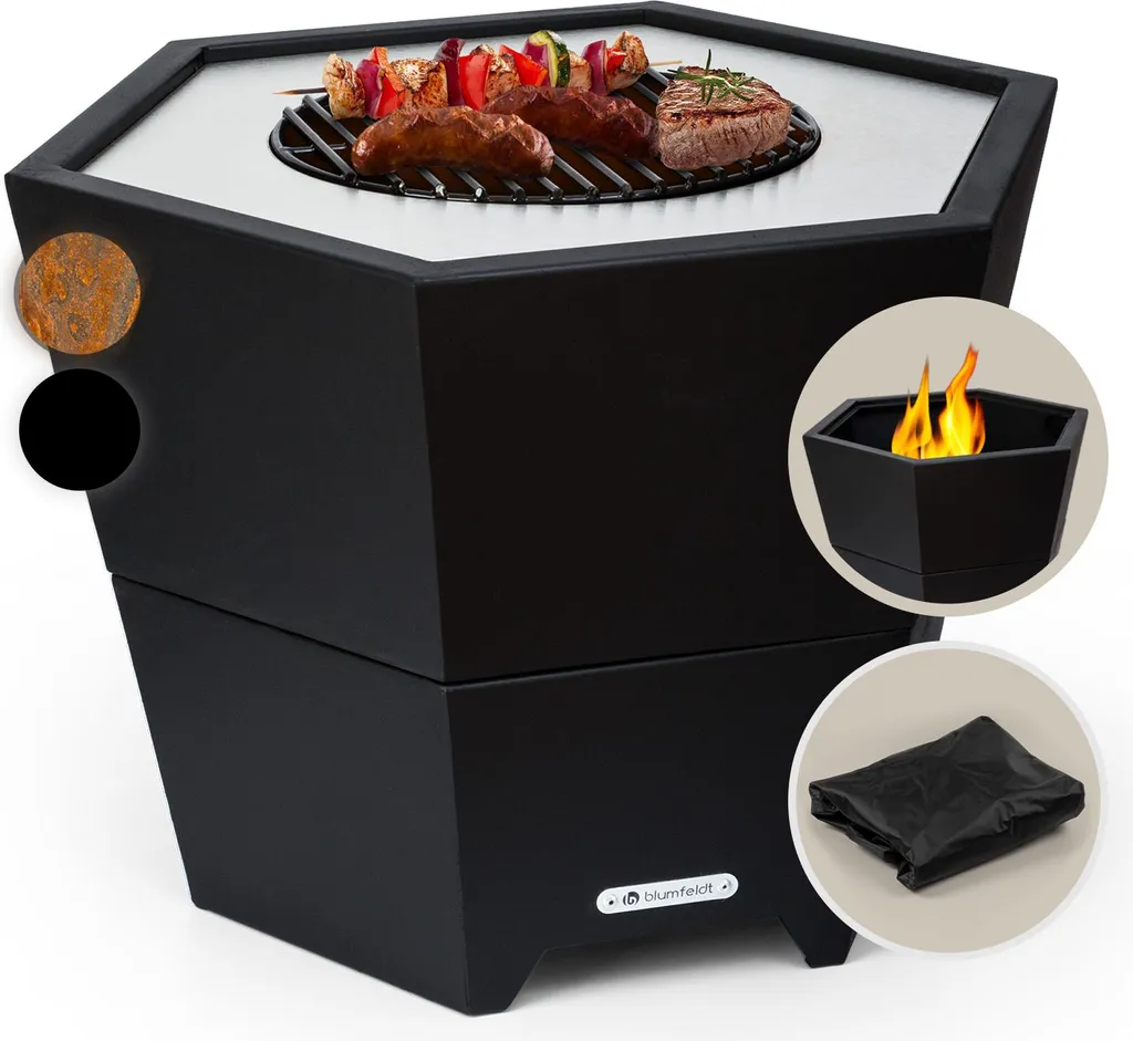 Brasero Hexagonal 2-en-1 avec Foyer de Camping et Protection Pluie
