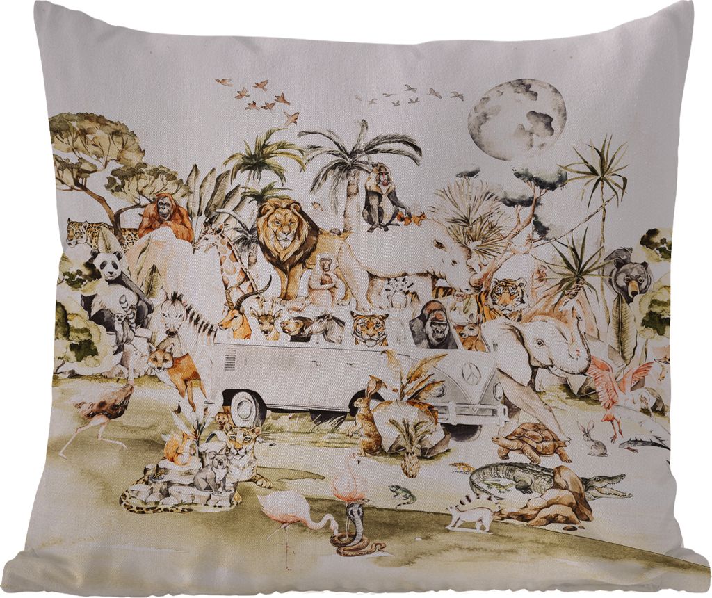 MuchoWow Outdoor Kissen - Bus - Tiere - Kinder - Jungen - Mädchen - Palme - 40x40 cm - Wetterfest - Lounge Kissen - Kopfkissen - Interieur - Pol...