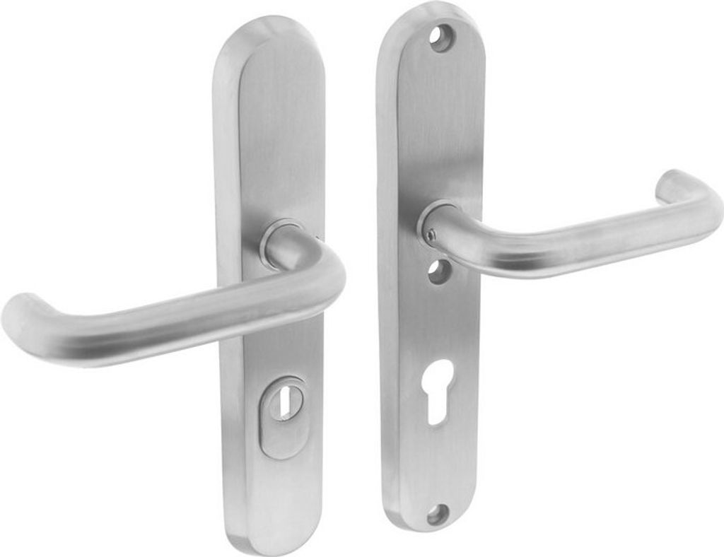 Schutzbeschlag oval einbruchhemmend Edelstahl für PZ 72 mm mit Drücker/Drücker HxB 248/53 mm