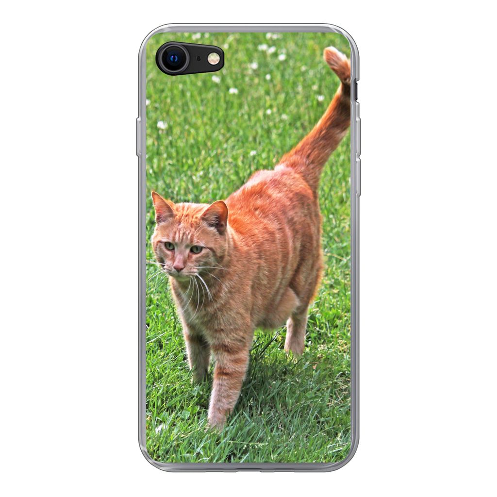 MuchoWow Handyhülle Schutzhülle Hülle für iPhone SE 2022 Katze - Rot - Katze - Mädchen - Kinder - Jungen - Kind Silikon Softcase Handy Hüll...