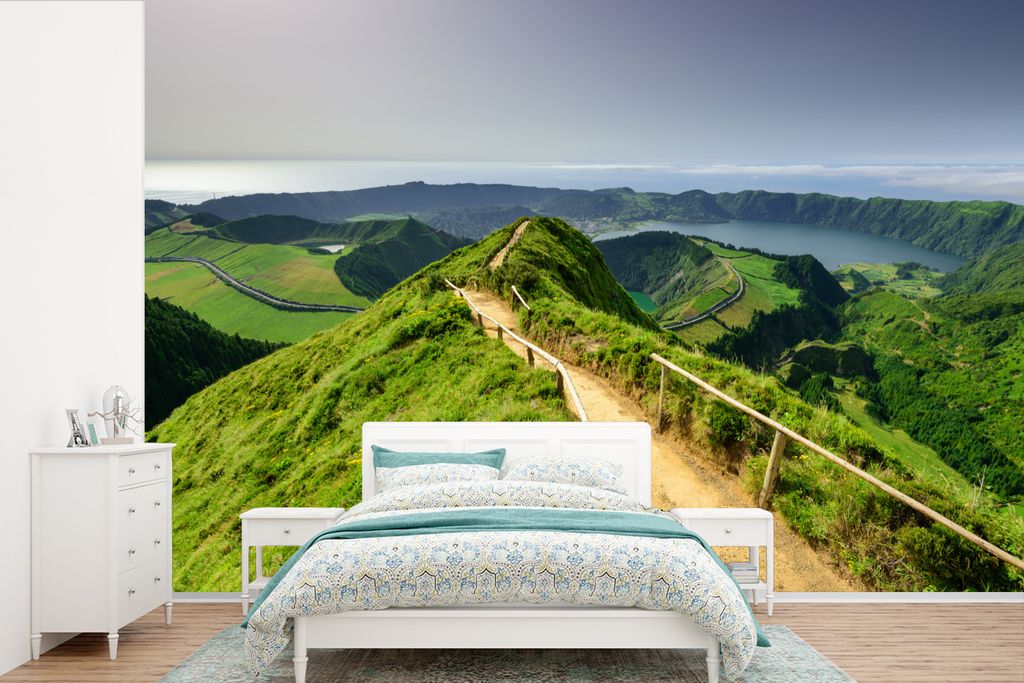 MuchoWow Fototapete für Wohnzimmer oder Schlafzimmer Wandtapete Vinyl Motivtapete Ein Panoramablick auf die vulkanischen Berge der Azoren - 600x...