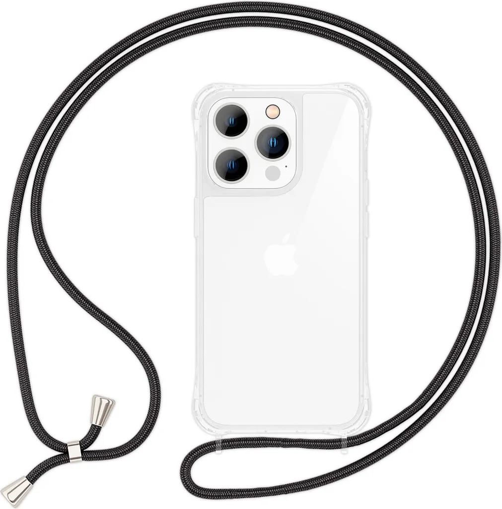 Cover iPhone 14 Pro Max Trasparente - Cinturino Nero da Collo Elegante