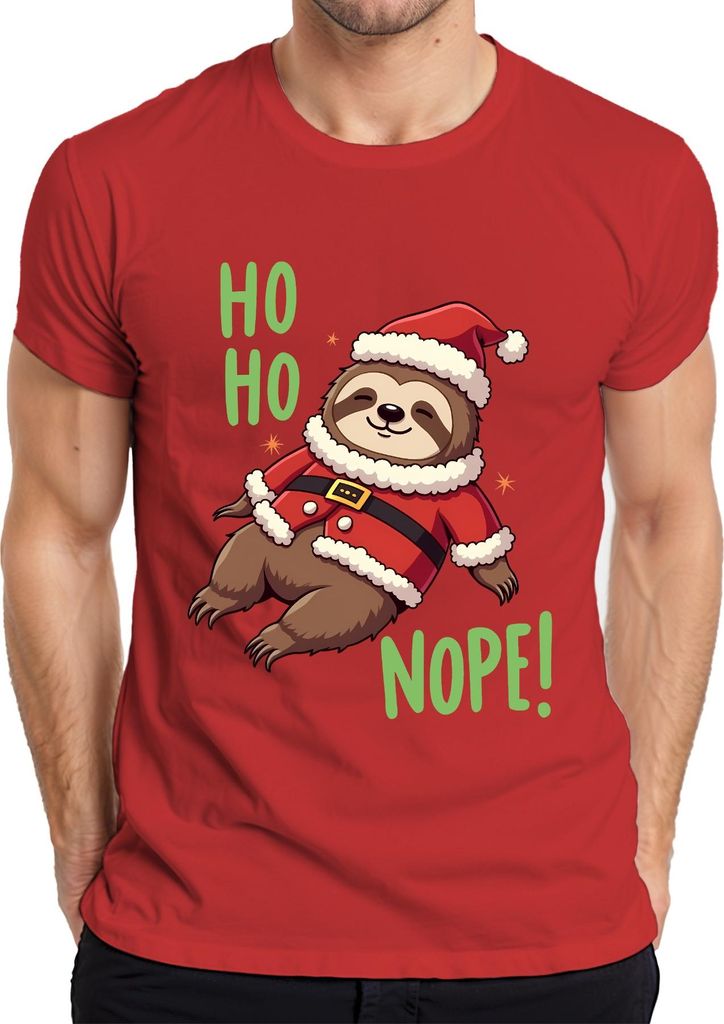 HO HO NOPE! Faultier Weihnachten lustig Geschenk niedlich faul Herren T-Shirt, Rot, 3XL