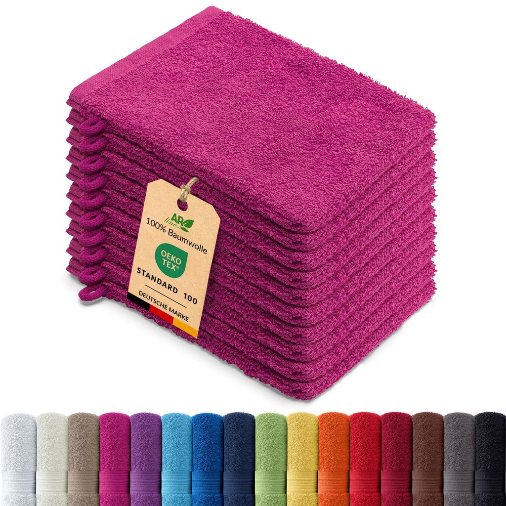 10er-Set ARIZONA Handtuch-Serie von AR Line – 100% Baumwolle, 500 g/m², 10er-Set Waschhandschuhe 15x21 cm, Pink