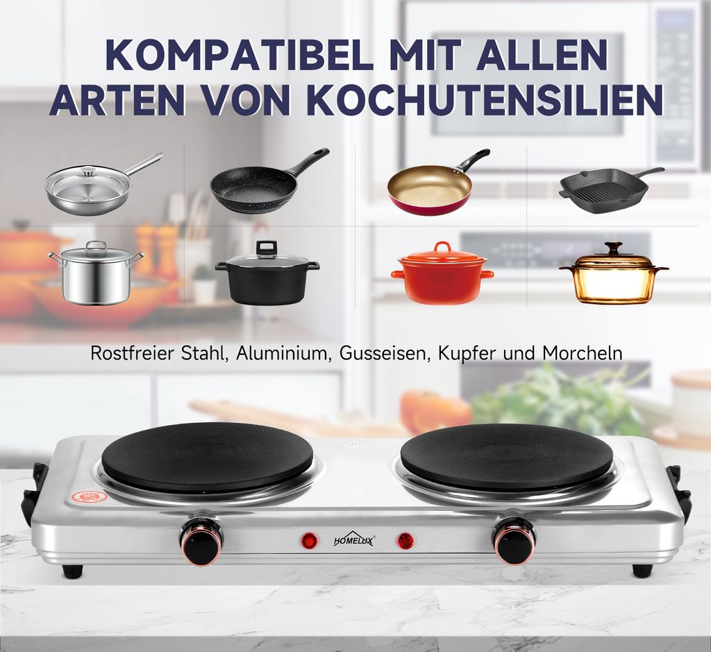Doppel Kochplatte, Homelux 2000W Kochplatten 2er Produktbild 2