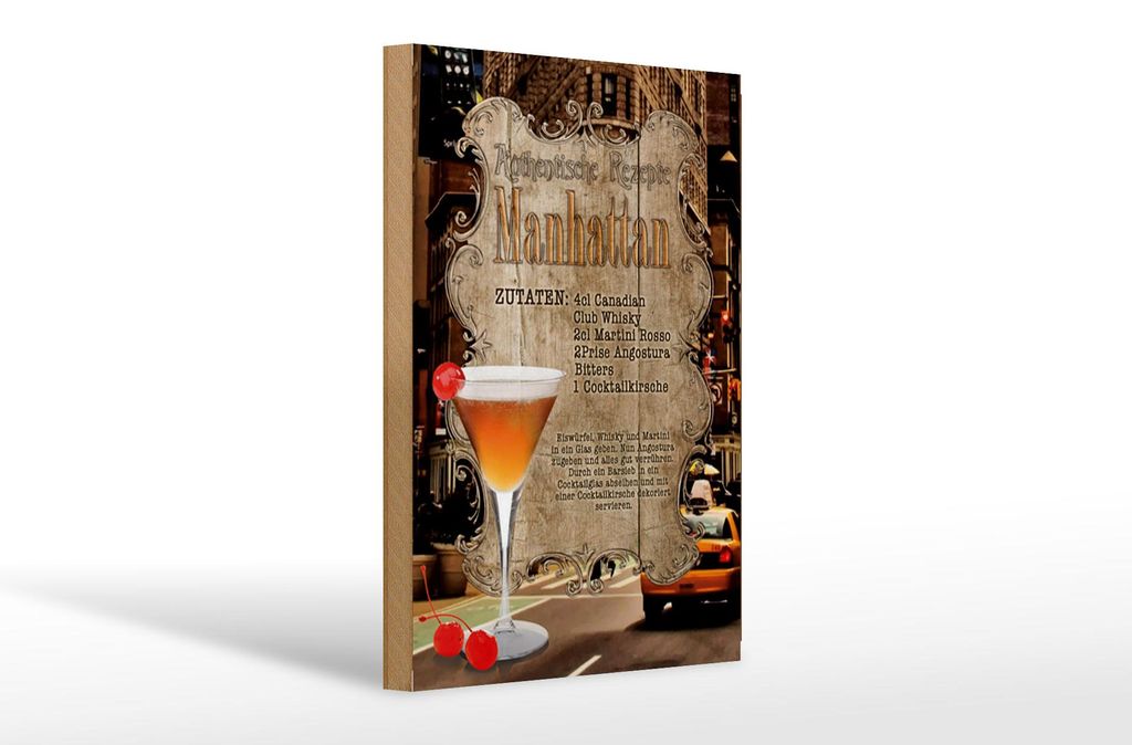 Holzschild Rezept 20x30cm Manhattan Zutaten Canadian